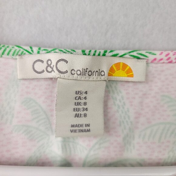 C & C California Womens Sleeveless Pink Green Palm Tree Print Shift Dress Size 4 - Picture 4 of 8
